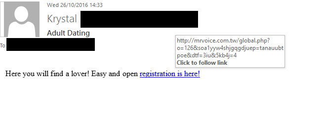screen shot of spam email